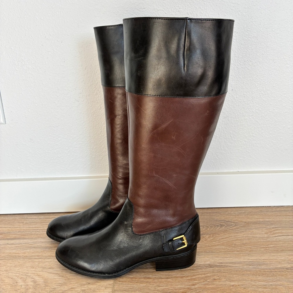 Lauren Ralph Lauren Marlena Riding Boots Women 9B Brown Black Leather Equestrian